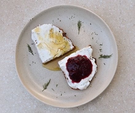 Labneh, Jam and Honey Toast.